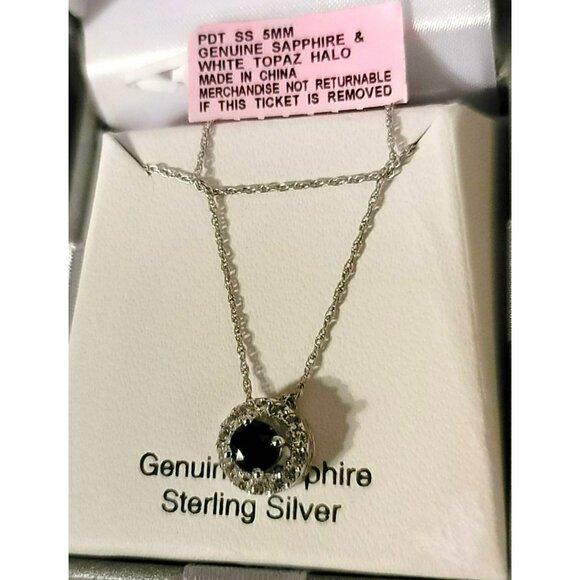 Sterling Silver Blue Sapphire & Diamond Necklace & Earrings Sept Birthstone DH1 - Picture 7 of 16